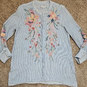 Johnny Was Karen Voyager Striped Embroidered Tunic